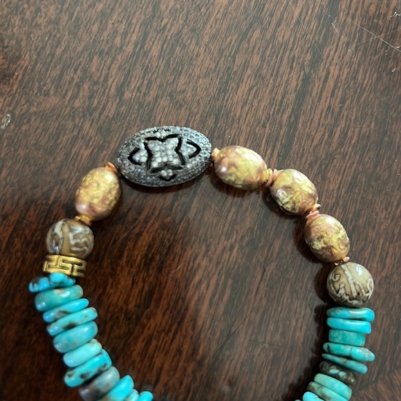 Pave, turquoise and prayer bead Bracelet - Picture 3 of 3